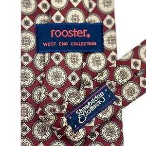 Vintage Rooster 100% Silk Tie Men's Maroon Beige‎ Medallion Geometric West End